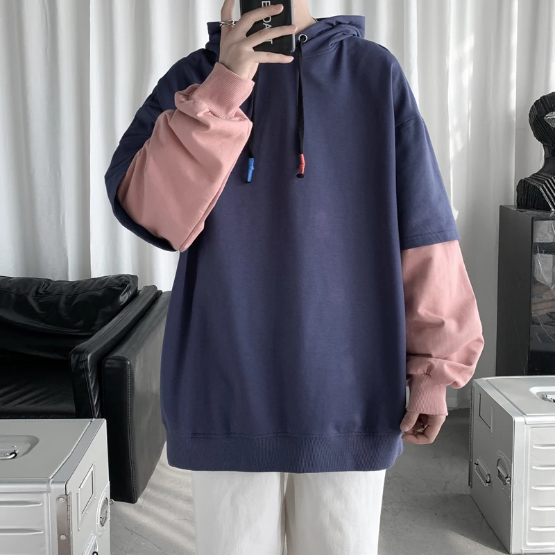 2021 Для мужчин с капюшоном в стиле пэчворк длинным рукавом Пуловеры карманами