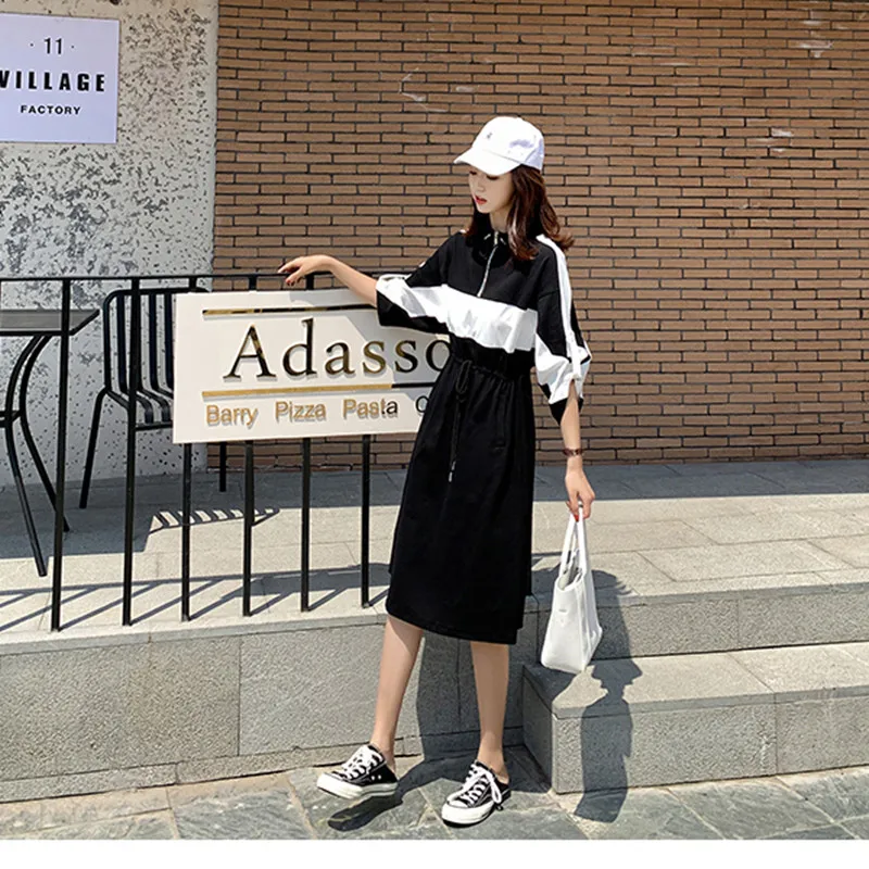 

Women Spring Autumn Slim Loose Black White Spliced Dress Female High Street Fashion Designed Dresses Ladies Brand Vestidos ML142