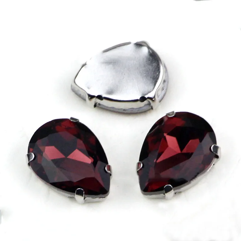 

NEW Wine Red Teardrop Shape Silver Claw AAA+ Crystal Glass Flatback Sew On Rhinestones,Loose Rhinestone For DIY Clothes/Bag
