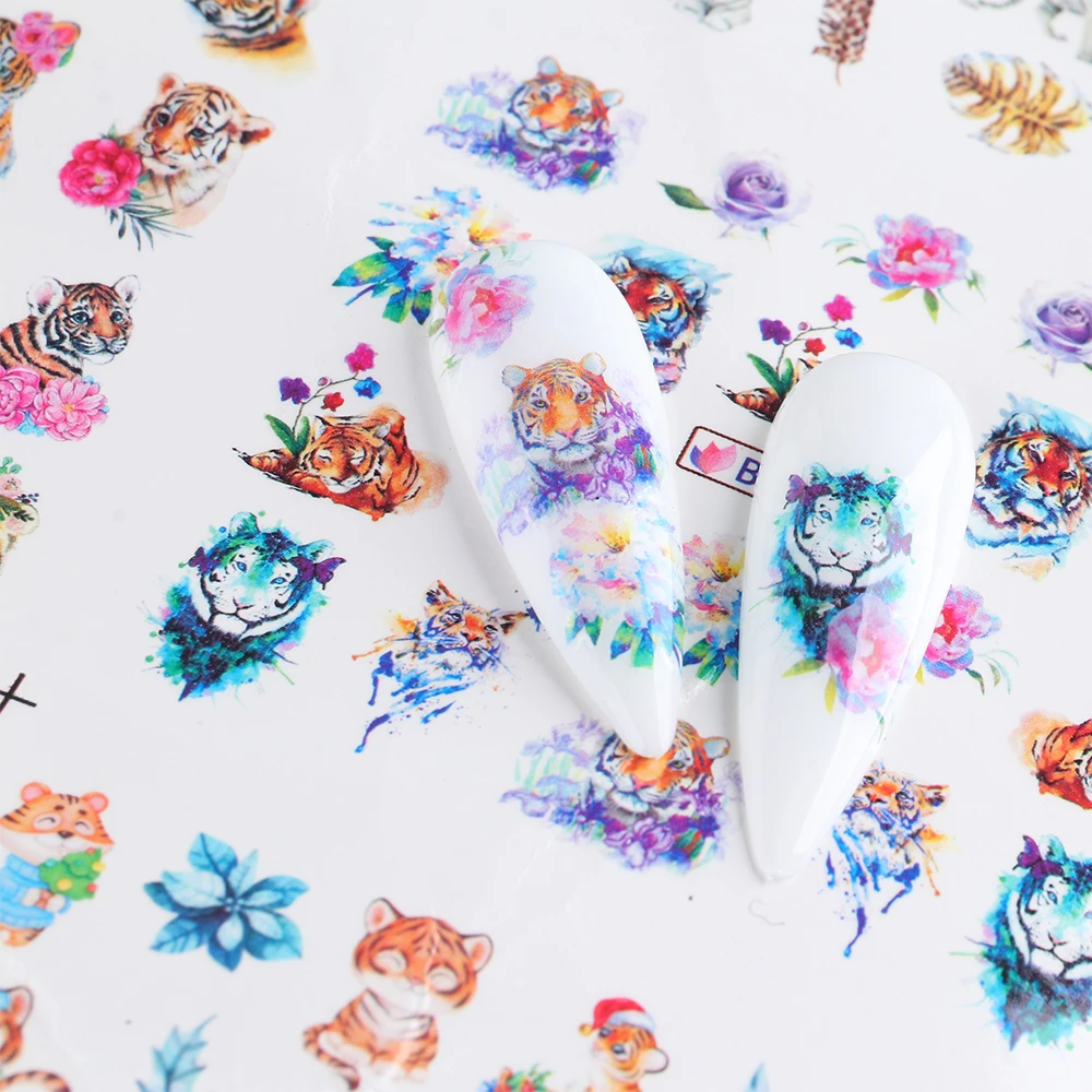 Символ года 2022 тигр наклейка для ногтей тигра животные принты водные наклейки на