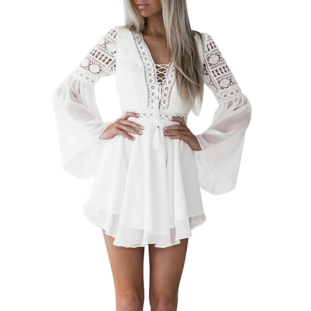 Сексуальное женское облегающее шифоновое мини платье на лето и весну белое с v