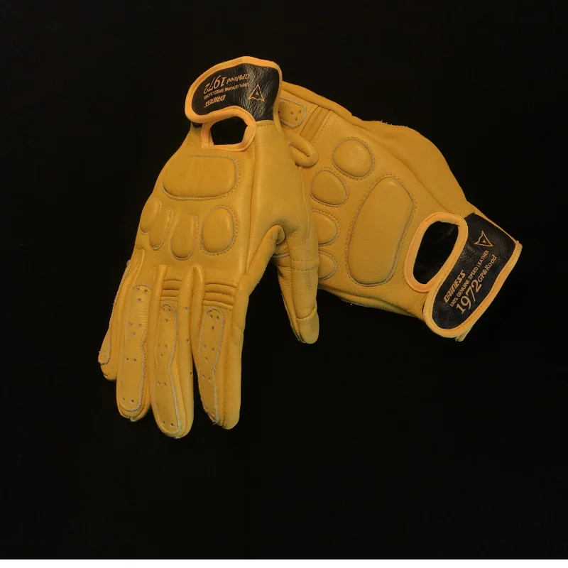 

Vintage yellow color high quality men genuine leather motorcycle gloves 1215-12