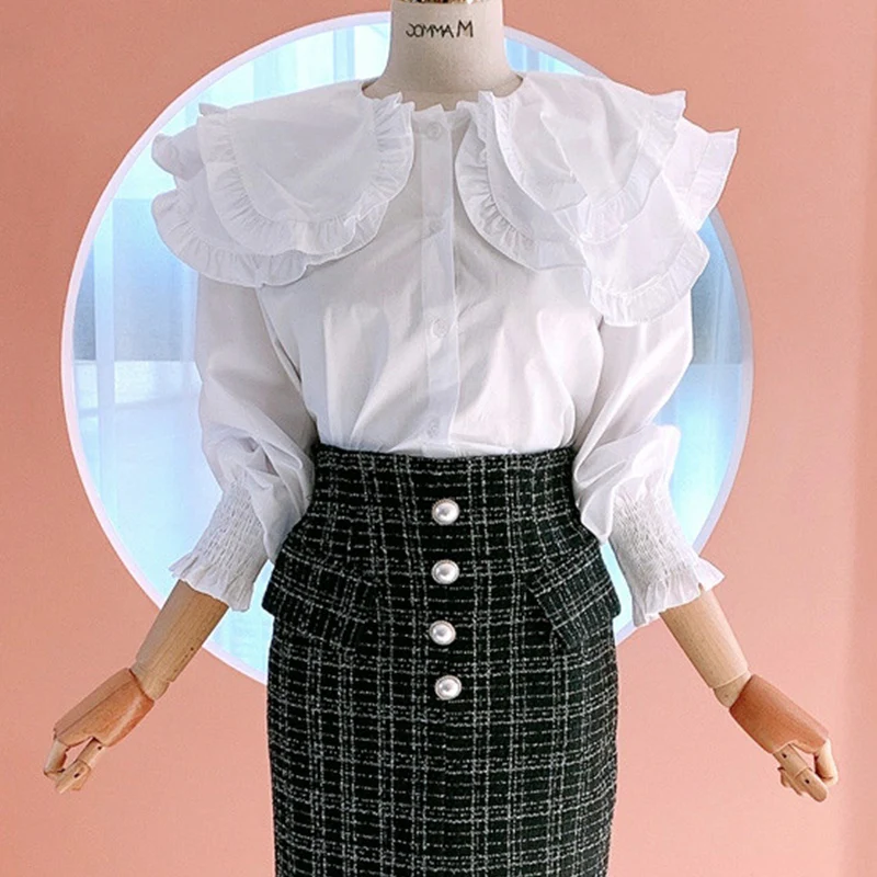 

2021 solid color temperament commuter doll collar shirt