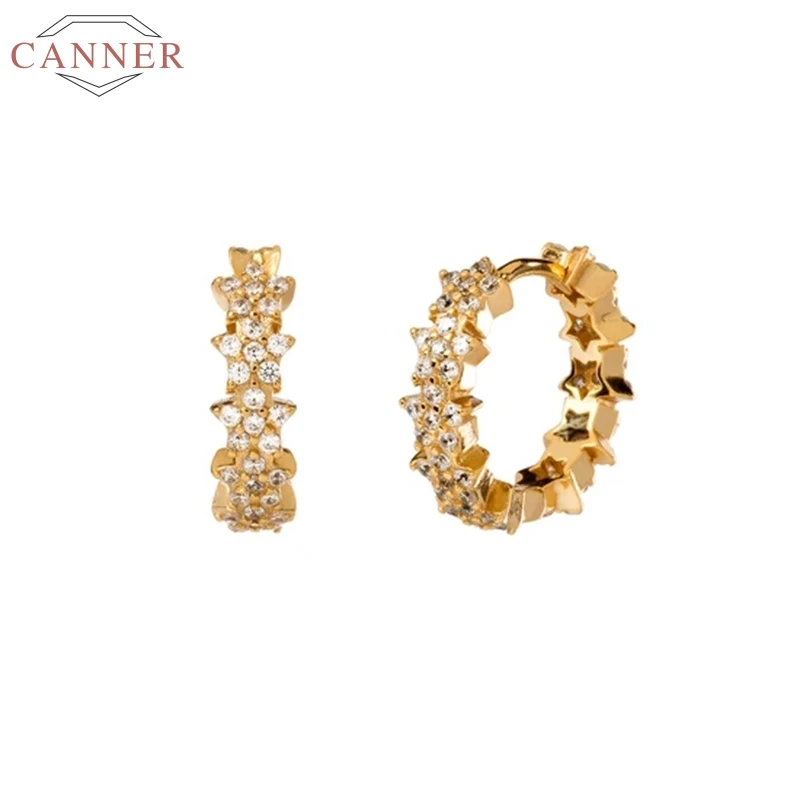 Женские серьги кольца CANNER из стерлингового серебра S925 пробы с пятиконечной