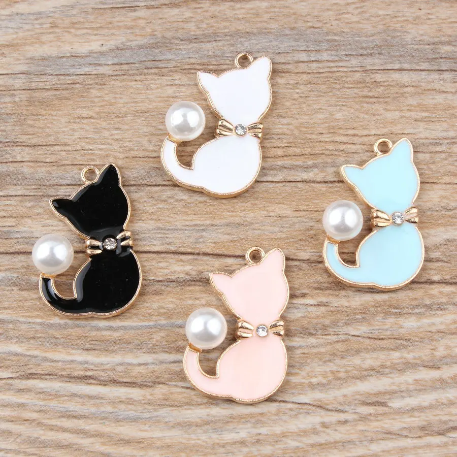 10pcs/Set Simple Drop Oil Alloy Pendant DIY Handmade Panda Pearl Kitten Bracelet Accessories Charms for Jewelry Making | Украшения и