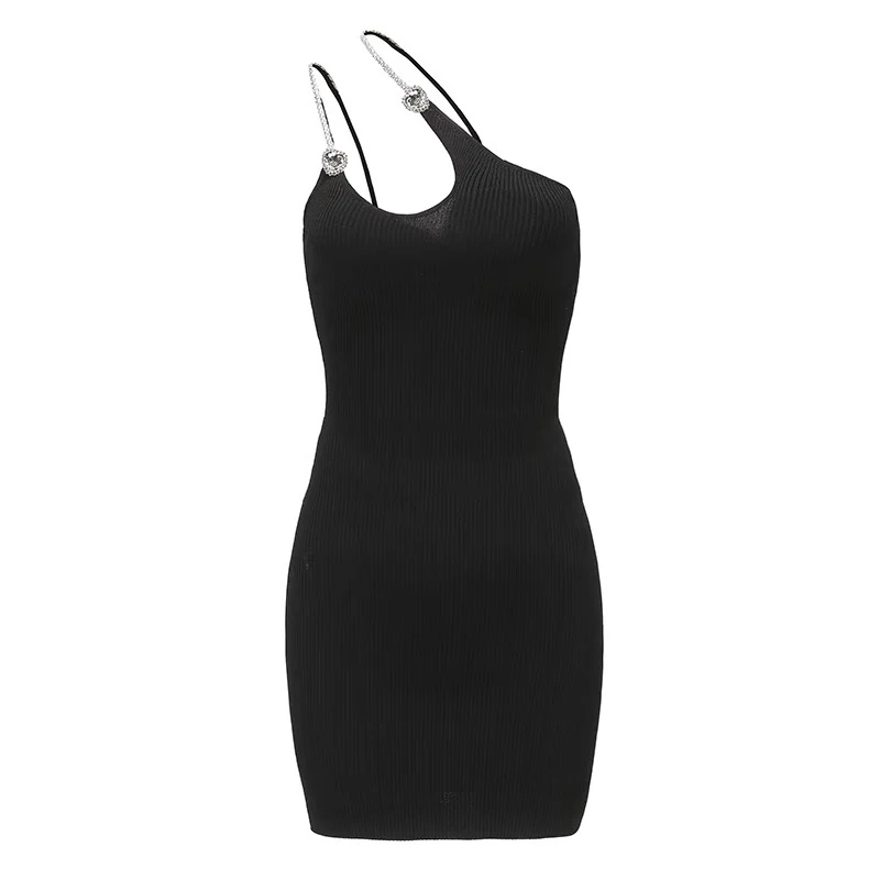 

Summer knitting high elasticity diamond-studded chain sexy backless dress 2021New summer ladies fashion party office tutu skirt