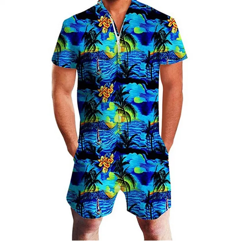 flower New Mens Rompers 90s Jazz Solo 3D Paper Cup Printed Jumpsuit Harem Cargo Overalls Summer Hip-Hop Casual Bibs Pants Dropship - Цвет: flower