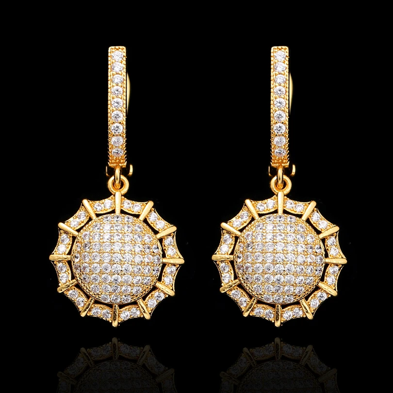 

EFFSS Sunflower Design CZ Gold Color Luxury Hoop Earrings for Women Trendy Engagement Jewelry With Gifts Bags/Boxes AK0029