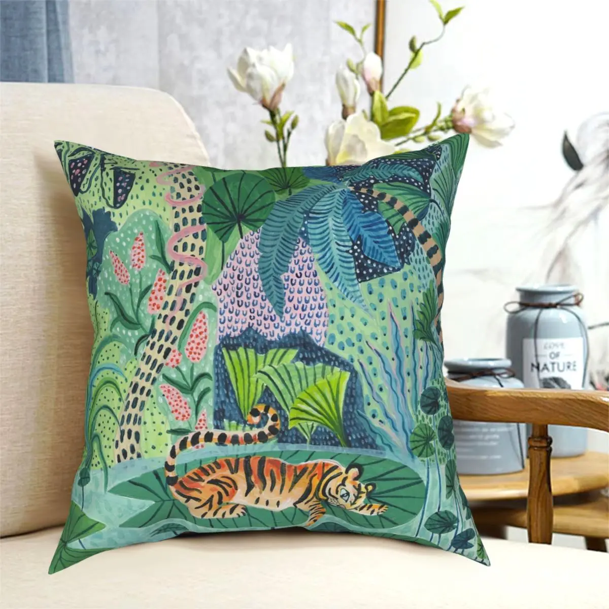 Джунгли тигр квадратная Подушка Чехол Ткань полиэстер с принтом на молнии Декор