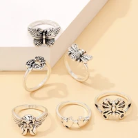 fashion 6 pcsset simple bohemian silver butterfly bee rings set for women jewelry korean version joint