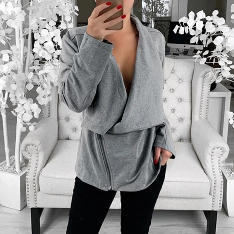 Женский Осенний Свитшот 2020 Асимметричная куртка с большими лацканами уличная