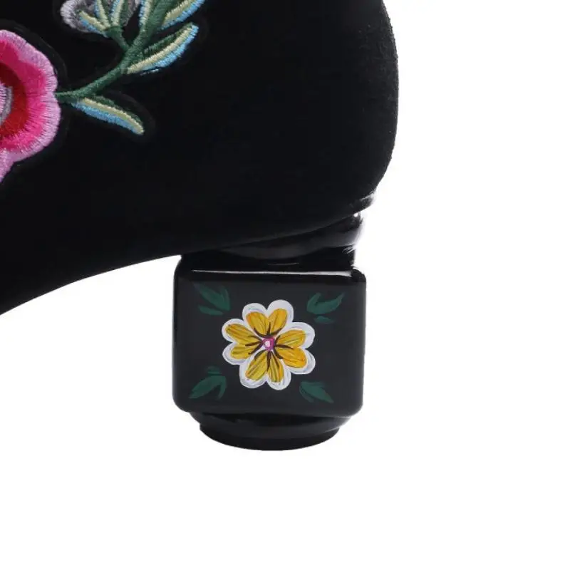 

Tuyoki Winter Ankle Boots Women Real Leather National Style Flowers Shoes Women Zipper Strange Heels Short Boots Size 34-43