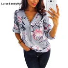 Женская летняя тонкая рубашка с принтом, с v-образным вырезом, с длинным рукавом, на молнии, весна 2020