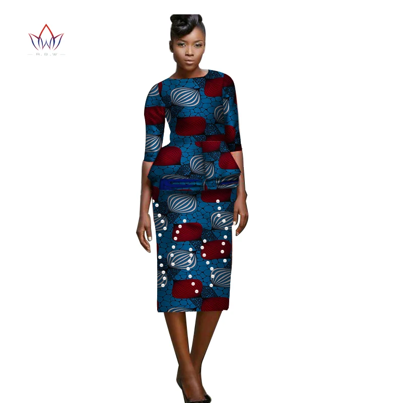 African Style Clothing For Women Plus Size Skirt Set Femme Bazin Riche Cotton Set African Clothes For Women Plus Size WY3684