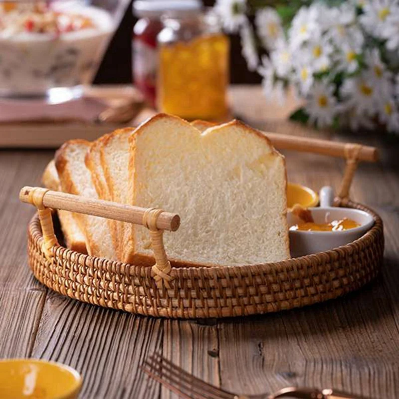 

Handmade Rattan Pu'Er Tea Cake Storage Box Cake Storage Box with 3Pcs Rattan Storage Tray, Round Basket