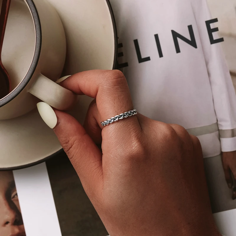 Женское кольцо с плетеной текстурой оригинальное из стерлингового серебра 100%