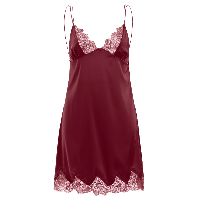 Красная Сексуальная женская летняя ночная рубашка одежда для сна шелковая