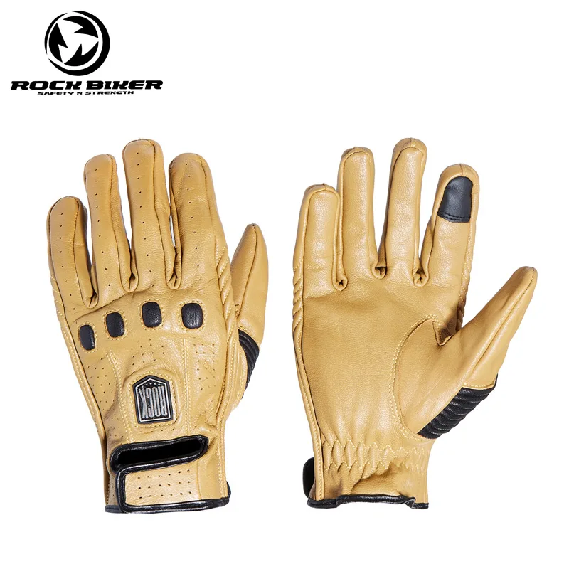 

ROCK BIKER Motorcycle Riding Gloves Vintage Leather Sheepskin Breathable Touch Screen Waterproof Motorbike Cycling Racing Gloves