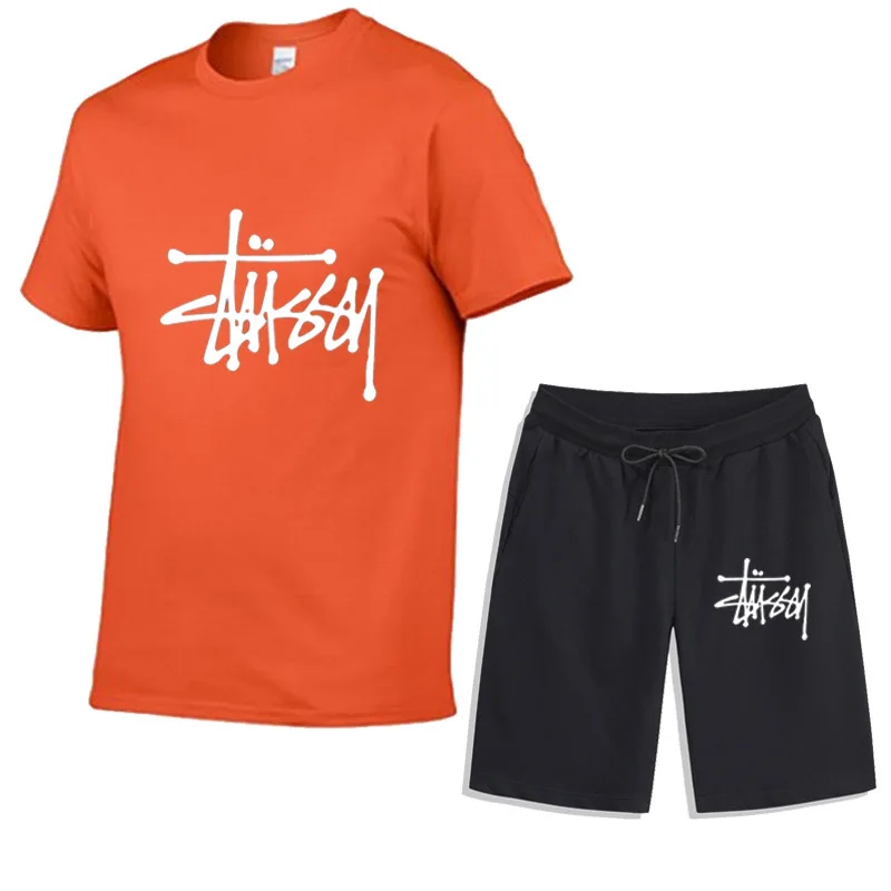 

Summer New Men's Fashion Sports Short Sleeve T-Shirt Shorts Set Letter Print T-shirt Shorts Set