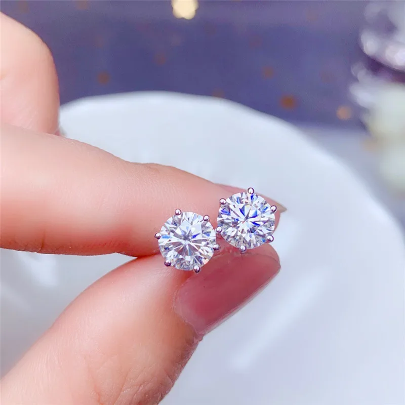 

Женские серьги-гвоздики Leechee с мусанитом 1ct 6,5 мм vvs1 lab diamond с сертификатом, подарок для вечевечерние для настоящей девушки из серебра 925 пробы