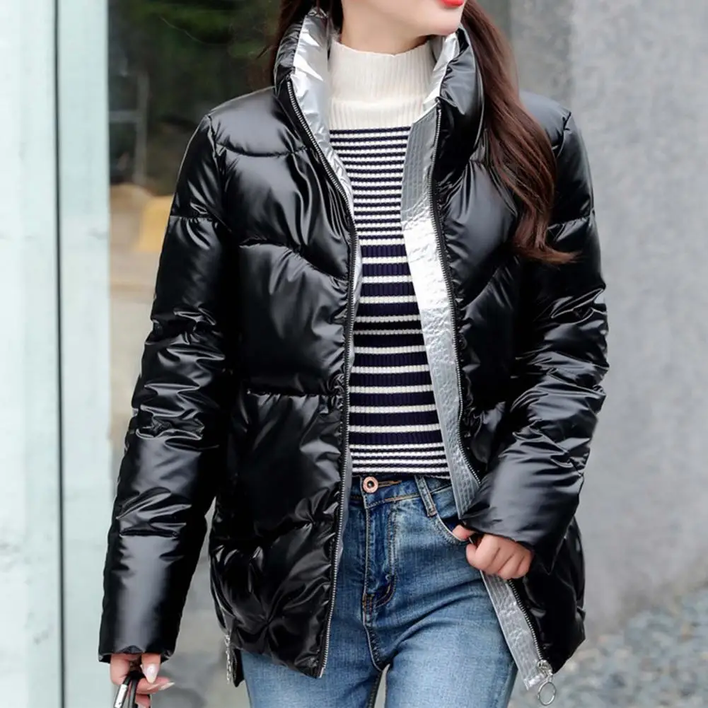 Fashion Winter Jacket Zipper Closure Fall Winter Winter Women Stand Collar Puffer Jacket  Cotton Coat    Women Coat