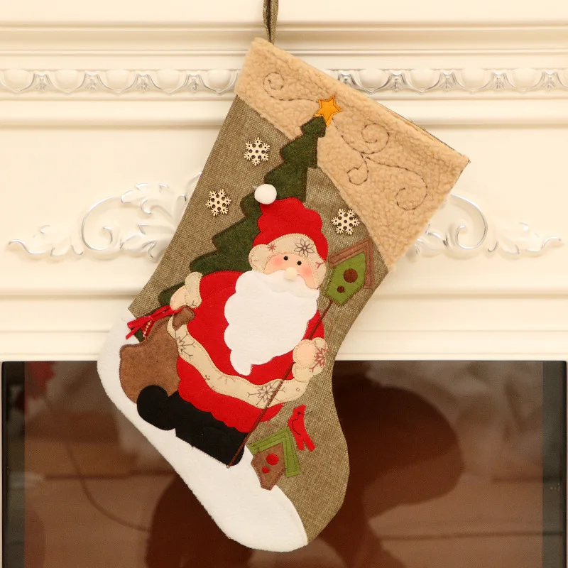 Large Christmas Socks Gifts Cloth Santa Elk Xmas Lovely Gift Bag For Children Fireplace Tree Decoration |