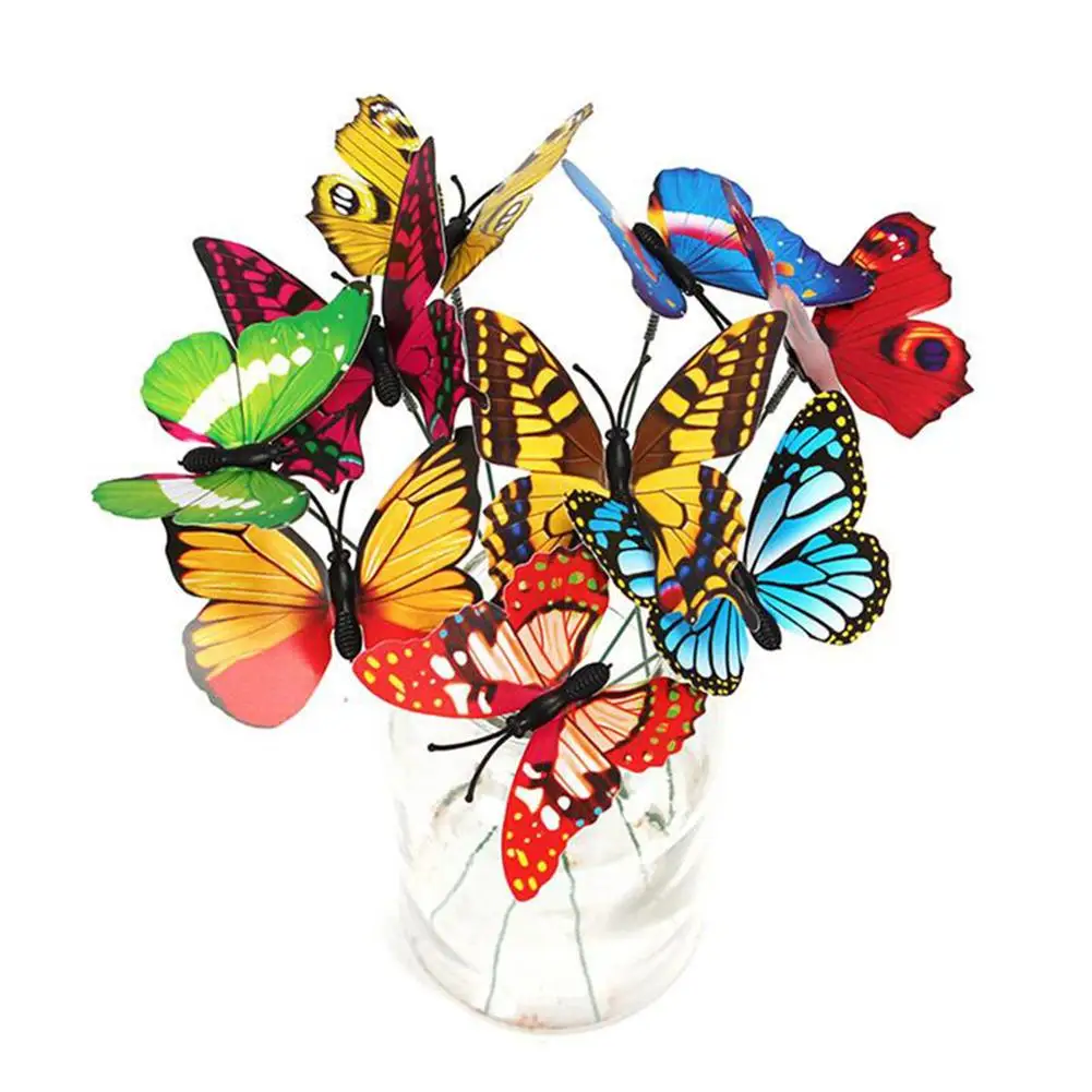 

50pcs/lot Colorful Double-layer design simulation butterfly pin Outdoor Decor Flower Pots Decoration