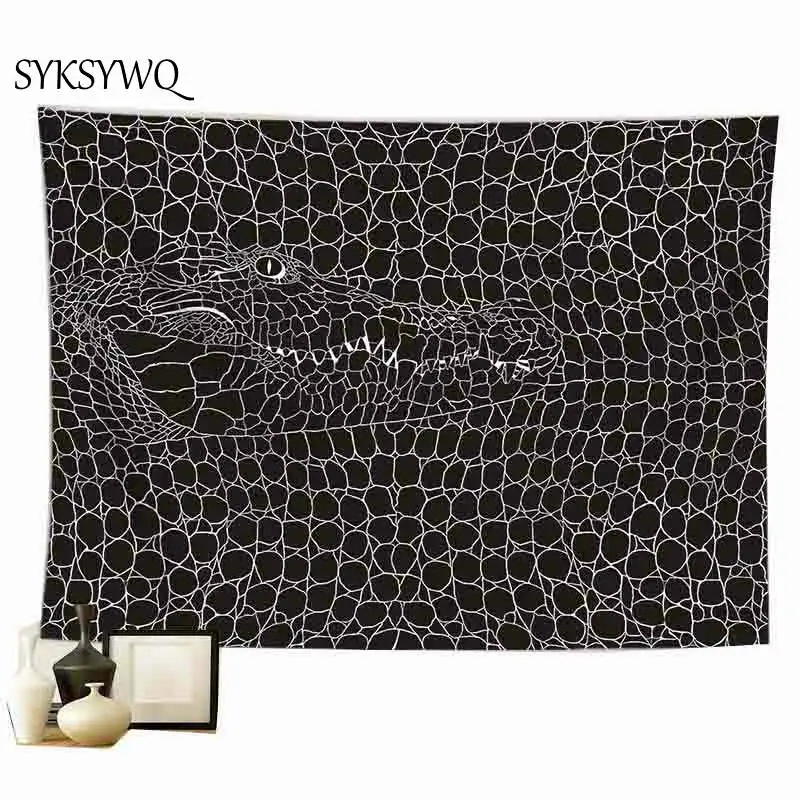 Крокодиловый гобелен черное украшение с изображением мандалы животным принтом