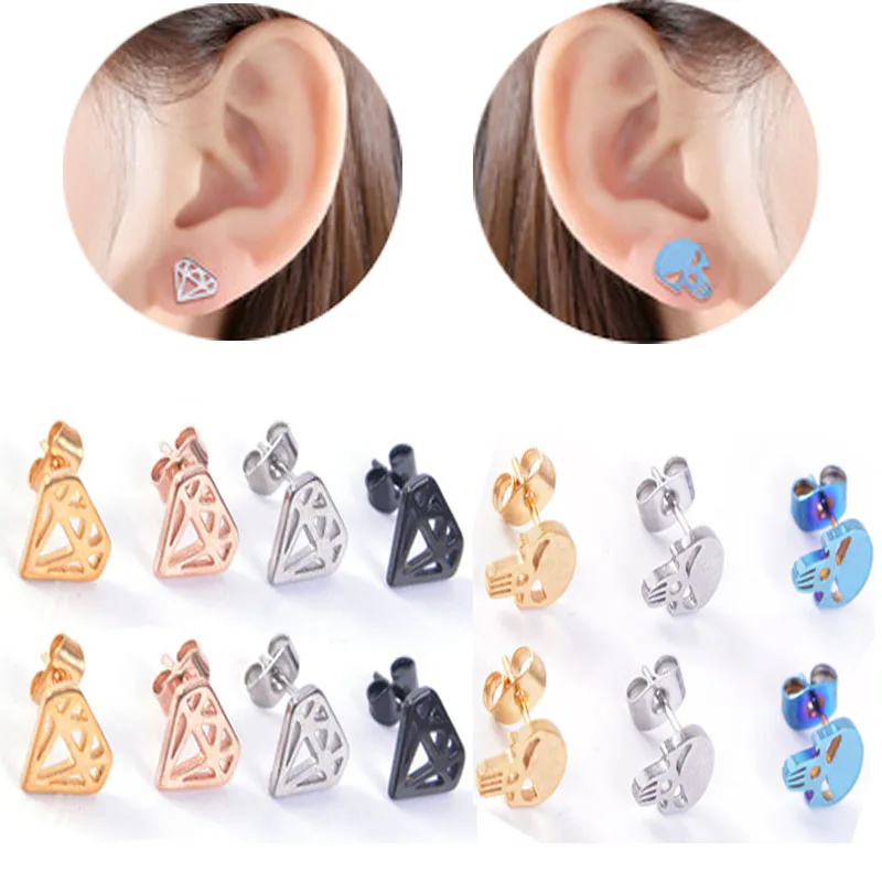

Hollow Diamond Earrings Simple and Fashionable Ear Bone Nails Womens Stainless Steel Earrings Skull Head Ear Piercing Jewelry