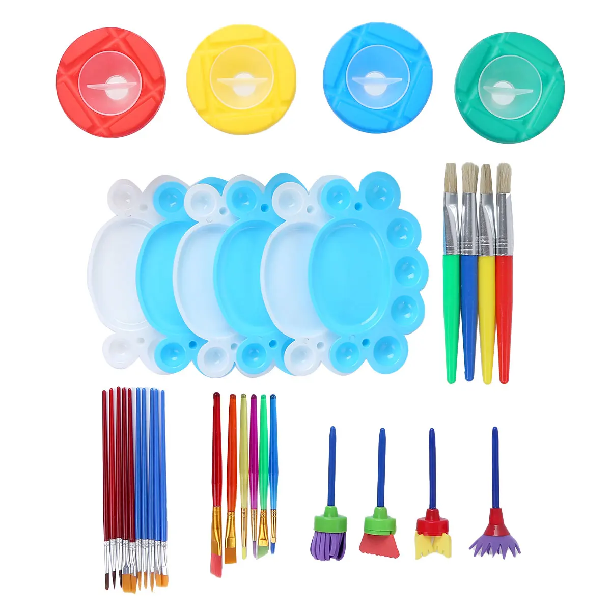 

34Pcs Painting Tool Kits with Paint Cup with Color-Coded Lid Paint Brushes Palettes Cleaning Brushes For Kits DIY Drawing Tools