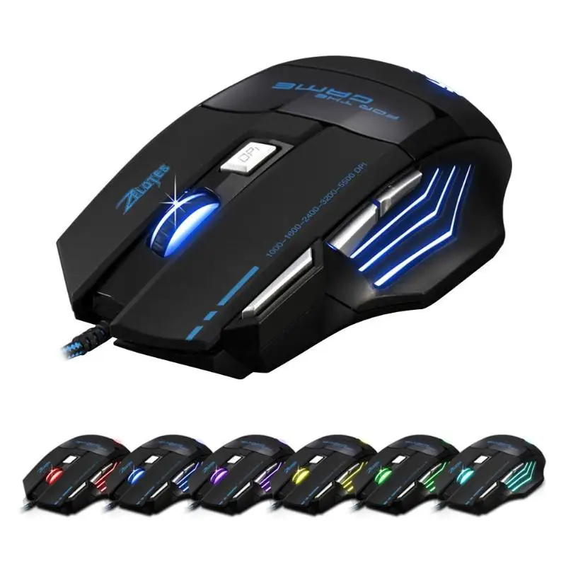 ZELOTES T-80 Проводная игровая мышь USB T80 5500 dpi 7 кнопок подсветка светодиодный оптическая компьютерная мышь геймерская мышь для настольного ПК ноутбука