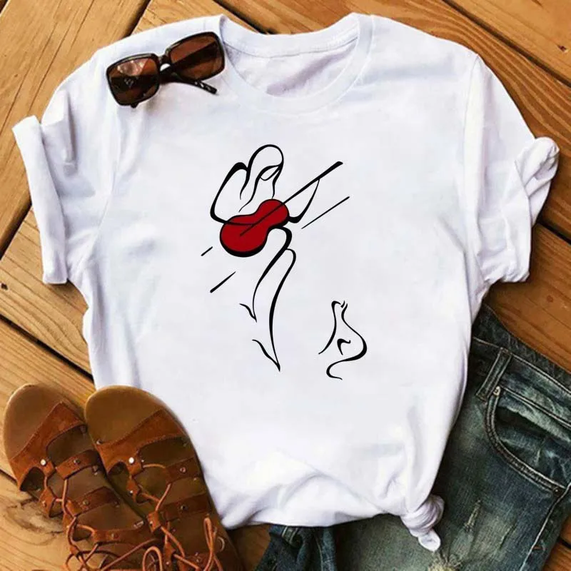 

Maycaur New Lovely Line Art Dancer T-shirts Womens Clothes Streetwear Funny T Shirt Cartoon Graphic Tees Plus Size Tops Shirts