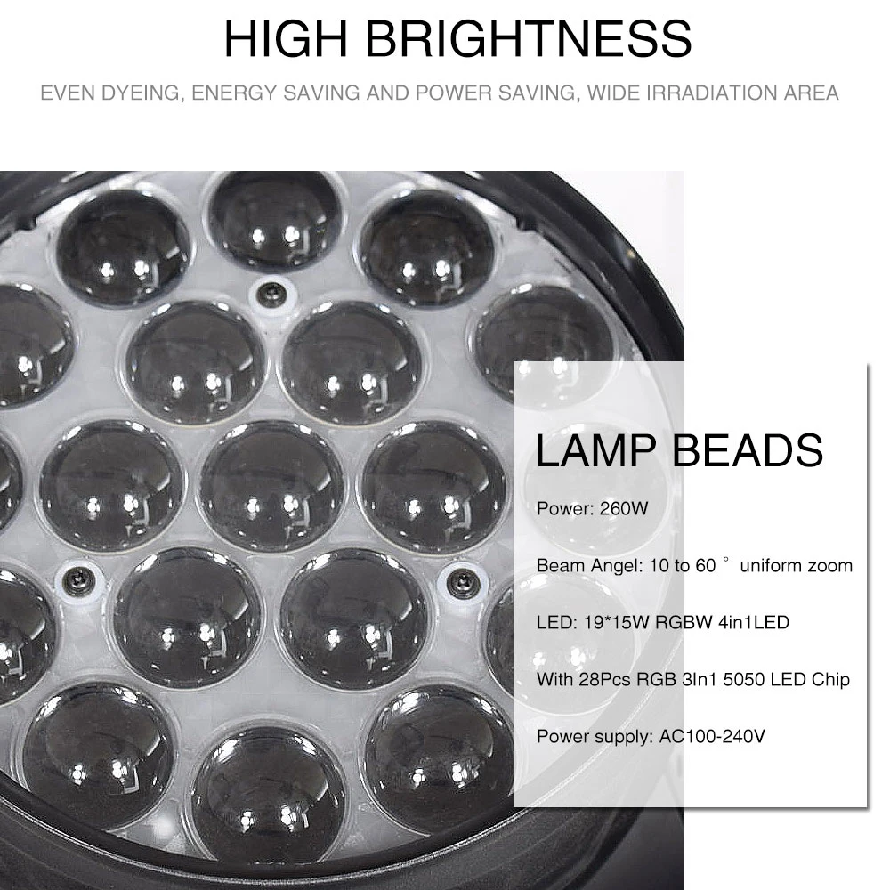 19x15 Вт Led перемещение головы мыть светильник RGBW 4N1 зум сценическое освещение DMX512