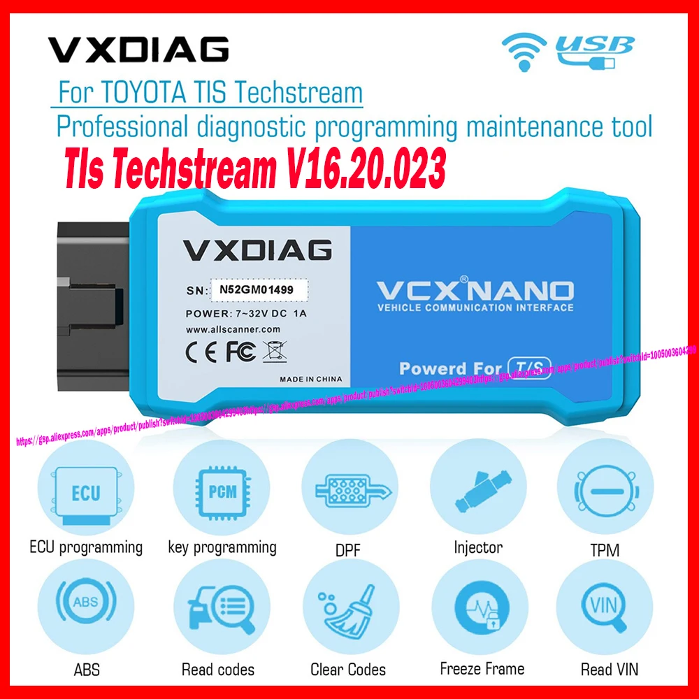Wifi VXDiag VCX Nano for Toyota TIS Techstream V16.20.023 Compatible with SAE J2534 Support Year 2020