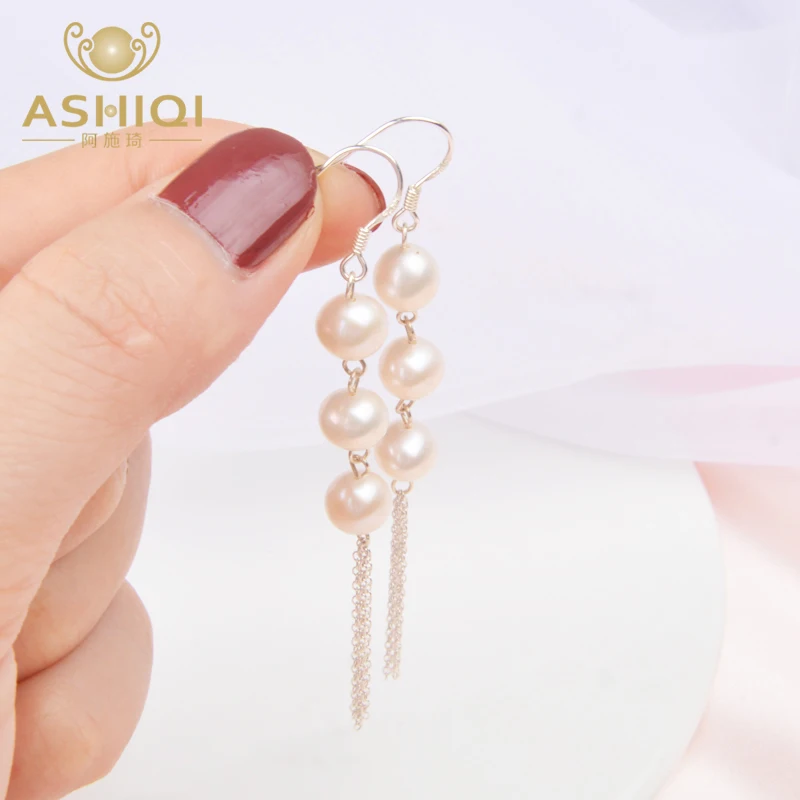 Женские серьги кисточки из серебра 925 пробы с натуральным пресноводным