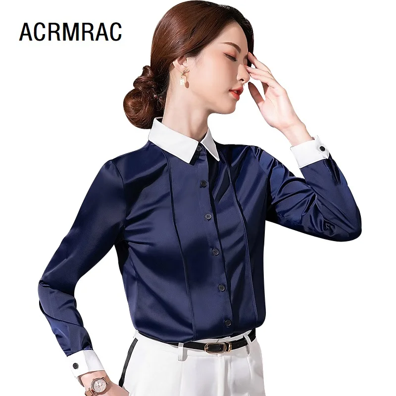 Women shirt Slim spring autumn Long sleeve Turn-down Collar OL Formal Business Blouses & Shirts Woman 323