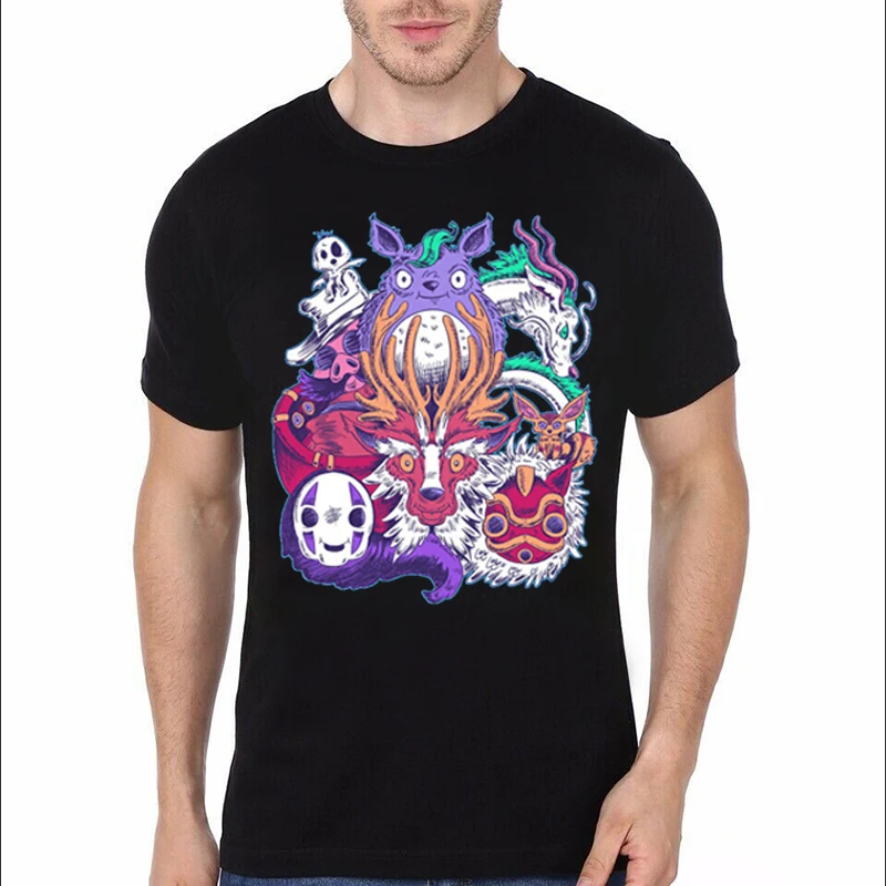 

Fashion Summer Black T Shirt Men Tops Tees Harajuku Short Sleeve Totoro Print Funny Tshirt Boys Tees Tops