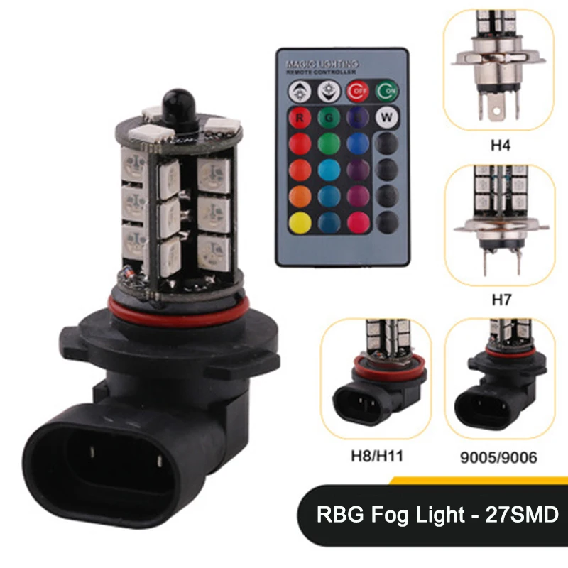2 шт. RGB светодиодный 5050 27SMD H4 H7 H8/11 9005 9006 головной светильник лиса LED лампа с
