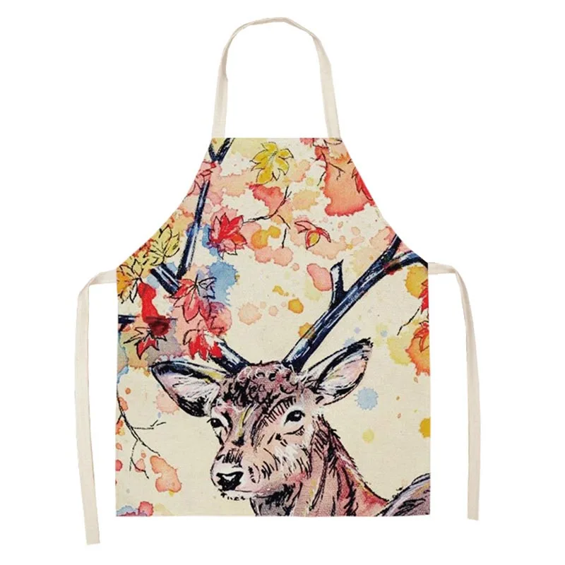 

Christmas Elk Printed Kitchen Apron Cotton Linen Sleeveless man women Chef Cooking Aprons Kitchen accessories 68*55cm 0024