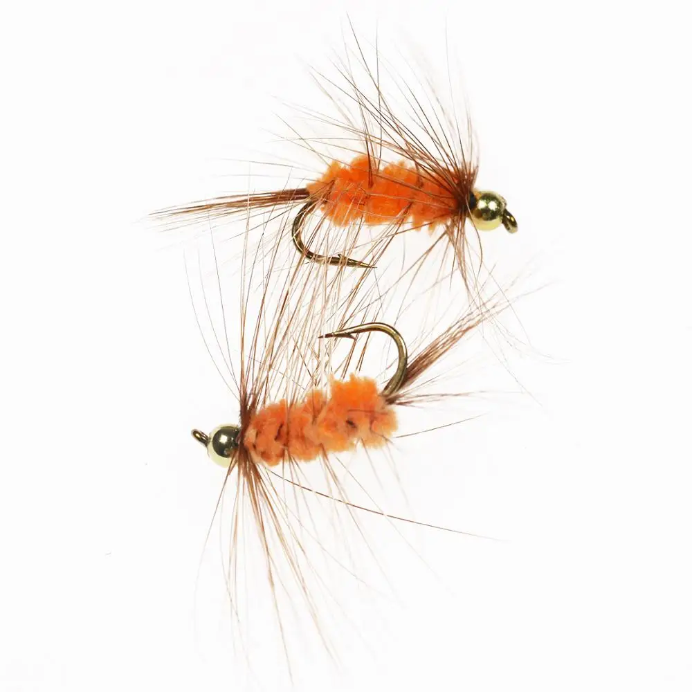 Wifreo 6 шт. 10 # бусины головки коричневые Hackle оранжевые шерстяные черви насекомые