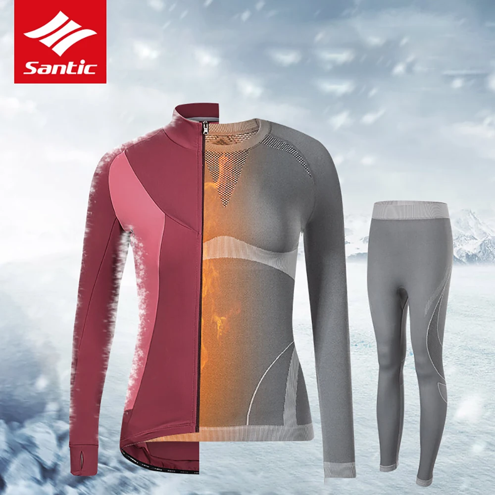 

Santic Long Sleeve Women Underwear Jersey Sets Winter keep Warm MTB Mountain Bike Jersey Pants Sets Quick Dry Bicycle Clothing