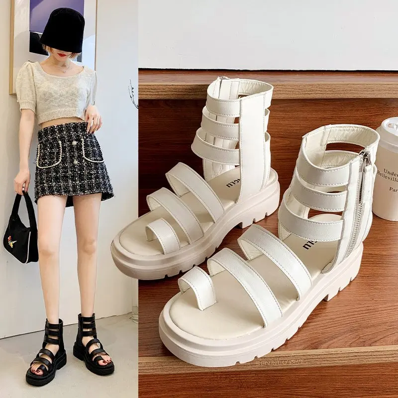 

Summer White Zipper Roman Style Sandals Women Fashion Women's Platform Sandals Ankle-Wrap Casual Sandals Women Gladiator Shoes