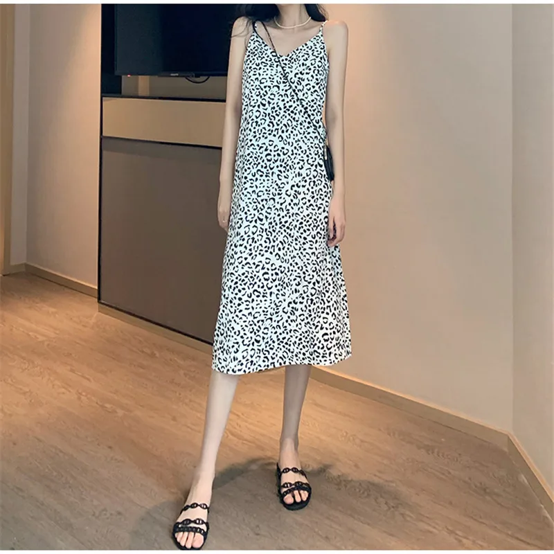 

Limiguyue модное летнее платье с леопардовым принтом, женские мини-платья с V-образным вырезом, платье на бретельках, элегантное платье с тонкой ...