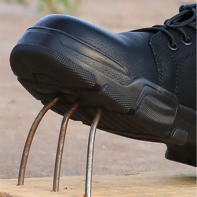 

Men Work Safety Shoes with Steel Toe Cap Puncture-Proof Anti-Smashing Leather Boots Breathable Lightweight Industrial Shoes