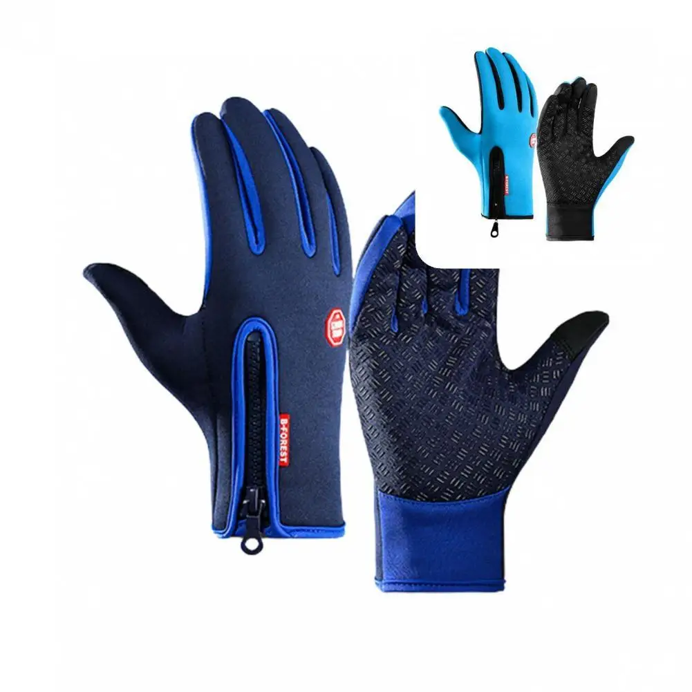 

1 Pair Casual Non-Slip Silicone Zipper Pockets Riding Gloves Men Women Outdoor Gloves Full Finger for Skiing