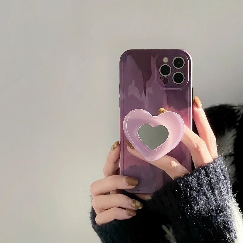 

Art Retro Purple Oil Painting Phone Case For iPhone 13 12 11 Pro Max X Xr Xs Max 7 8 Puls Cases Love Mirror Bracket Soft Cover