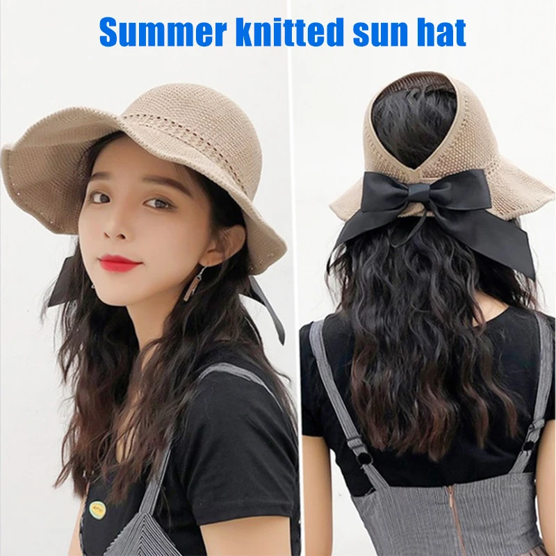

Newest Summer Beach Fisherman Hat Cap Wide Brim Bowknot Sun Protection Foldable Travel