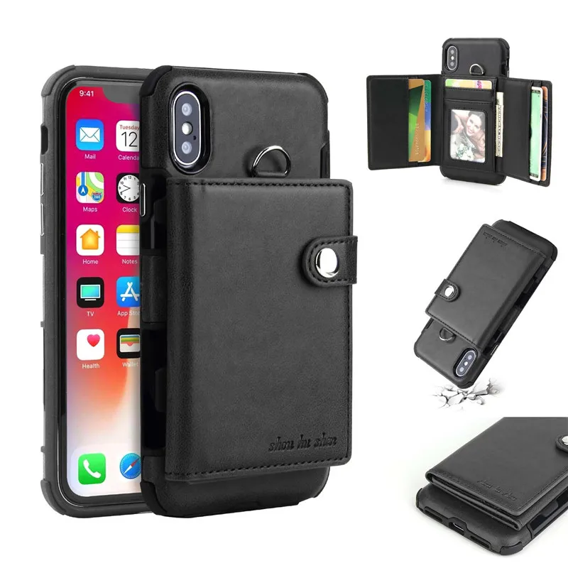 Black Тики-така кошелек кожаный чехол для телефона для iPhone 6 6s Plus X XS XR Многофункциональный откидной Чехол со слотами для карт для iPhone XS MAX 8 8 Plus - Цвет: Black