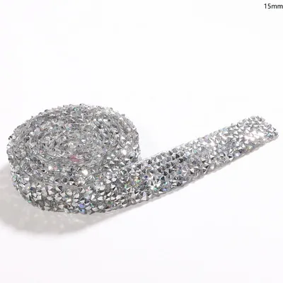 1.5cm-White AB 1 ярд швейная отделка орнамент из кристаллов Стразы горячей фиксации горный хрусталь лента аппликатор лента со стразами железо на аппликации для платьев - Цвет: 1.5cm-White AB