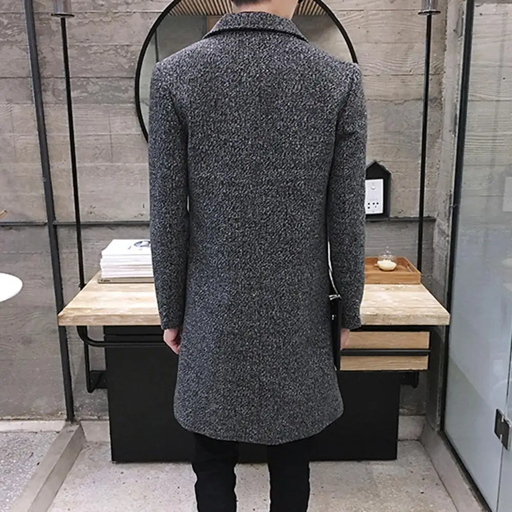 New Winter Woolen Coat Men Leisure Long Sections Coats Mens Pure Color Casual Fashion Jackets / Overcoat | Мужская одежда
